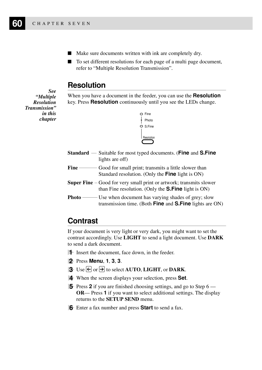 Brother MFC-740, MFC-730 owner manual Resolution, Contrast 