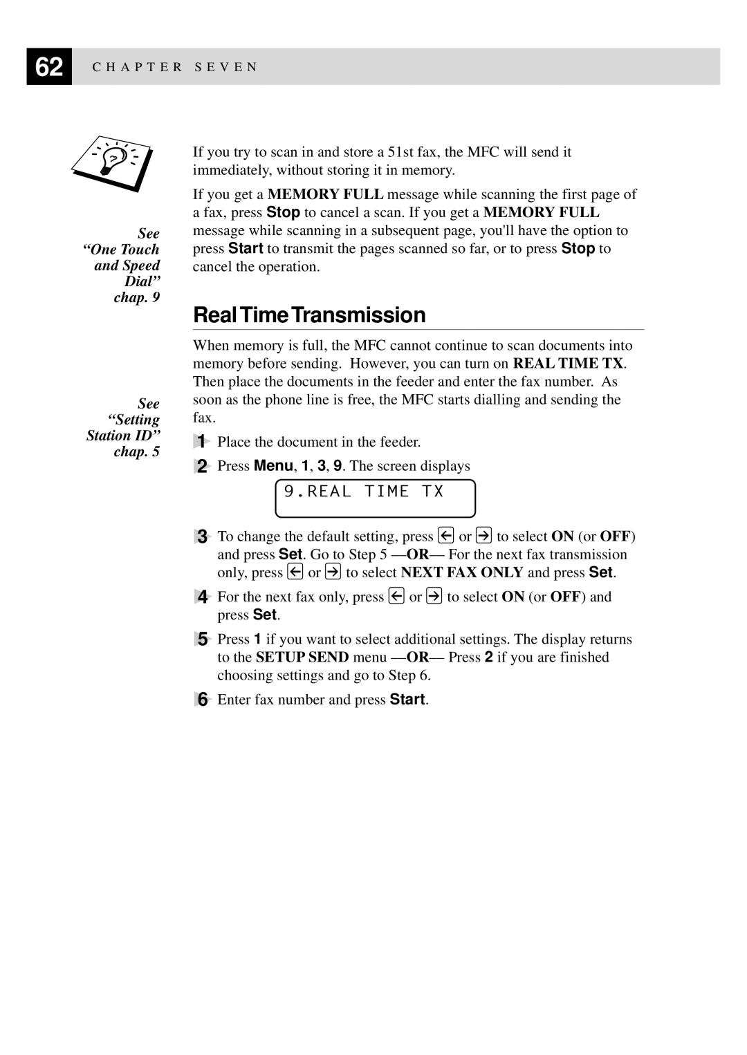 Brother MFC-740, MFC-730 owner manual Real Time Transmission, Real Time TX 