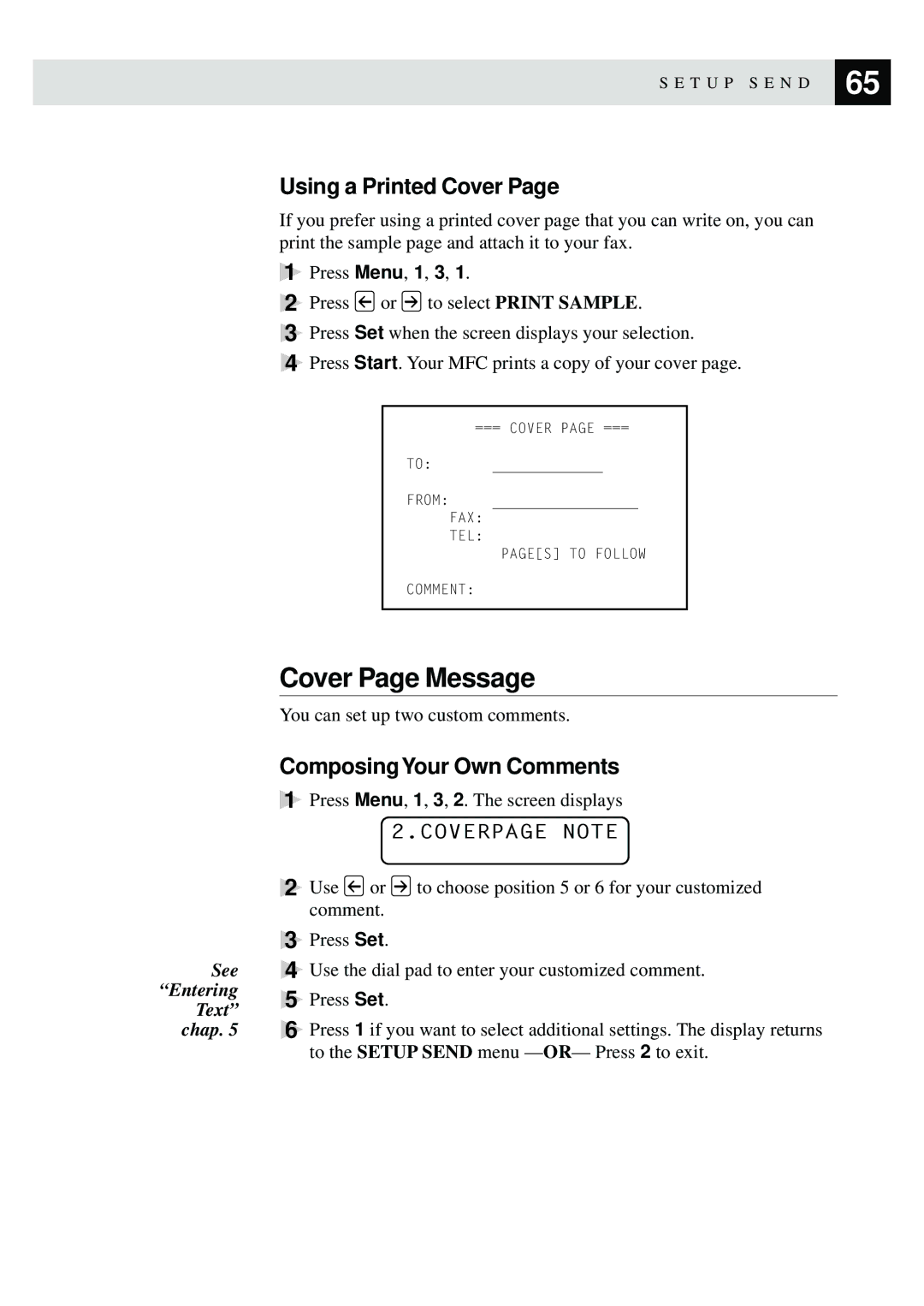 Brother MFC-730, MFC-740 owner manual Cover Page Message, Using a Printed Cover, ComposingYour Own Comments, Coverpage Note 