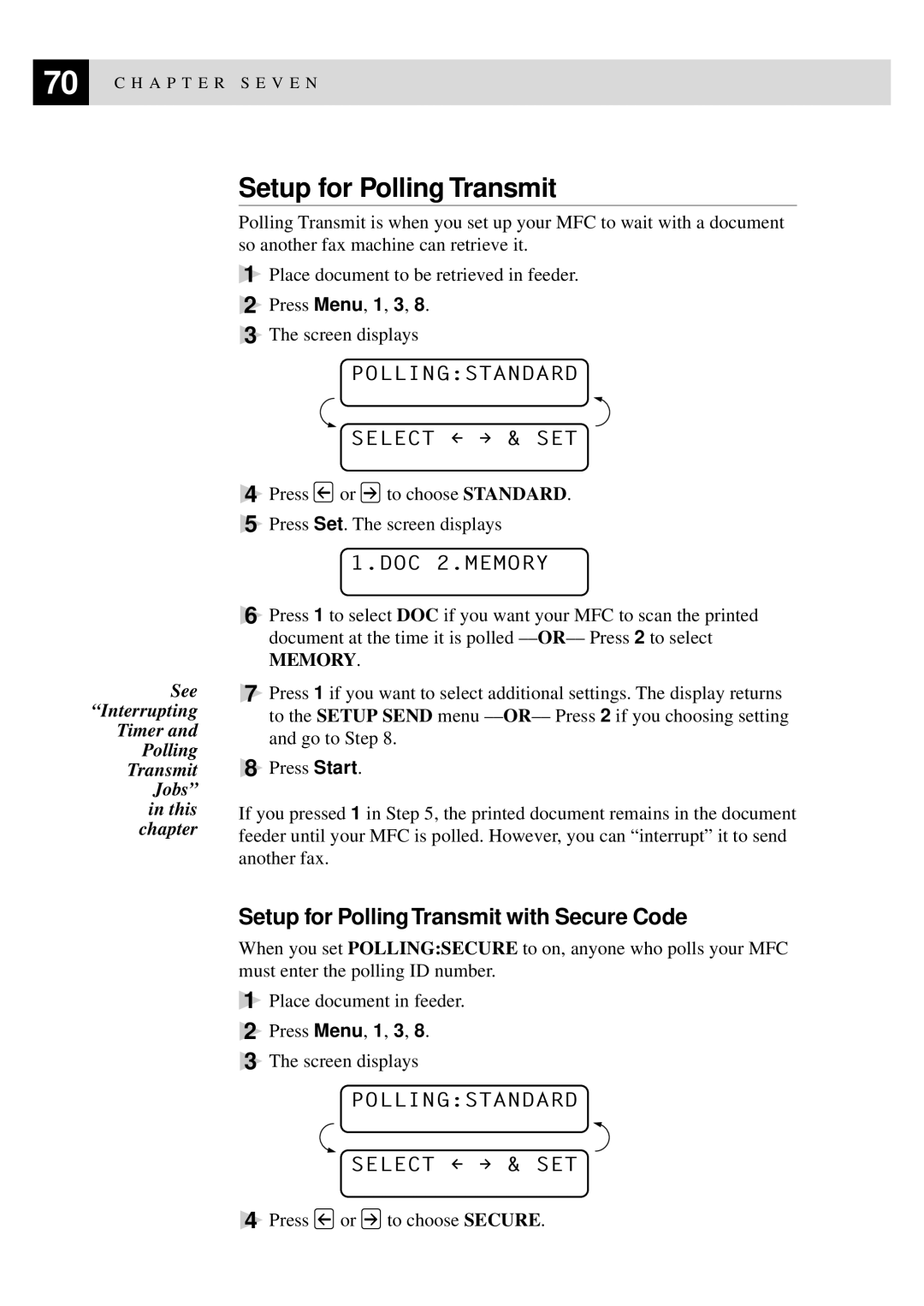 Brother MFC-740, MFC-730 owner manual Setup for Polling Transmit with Secure Code 