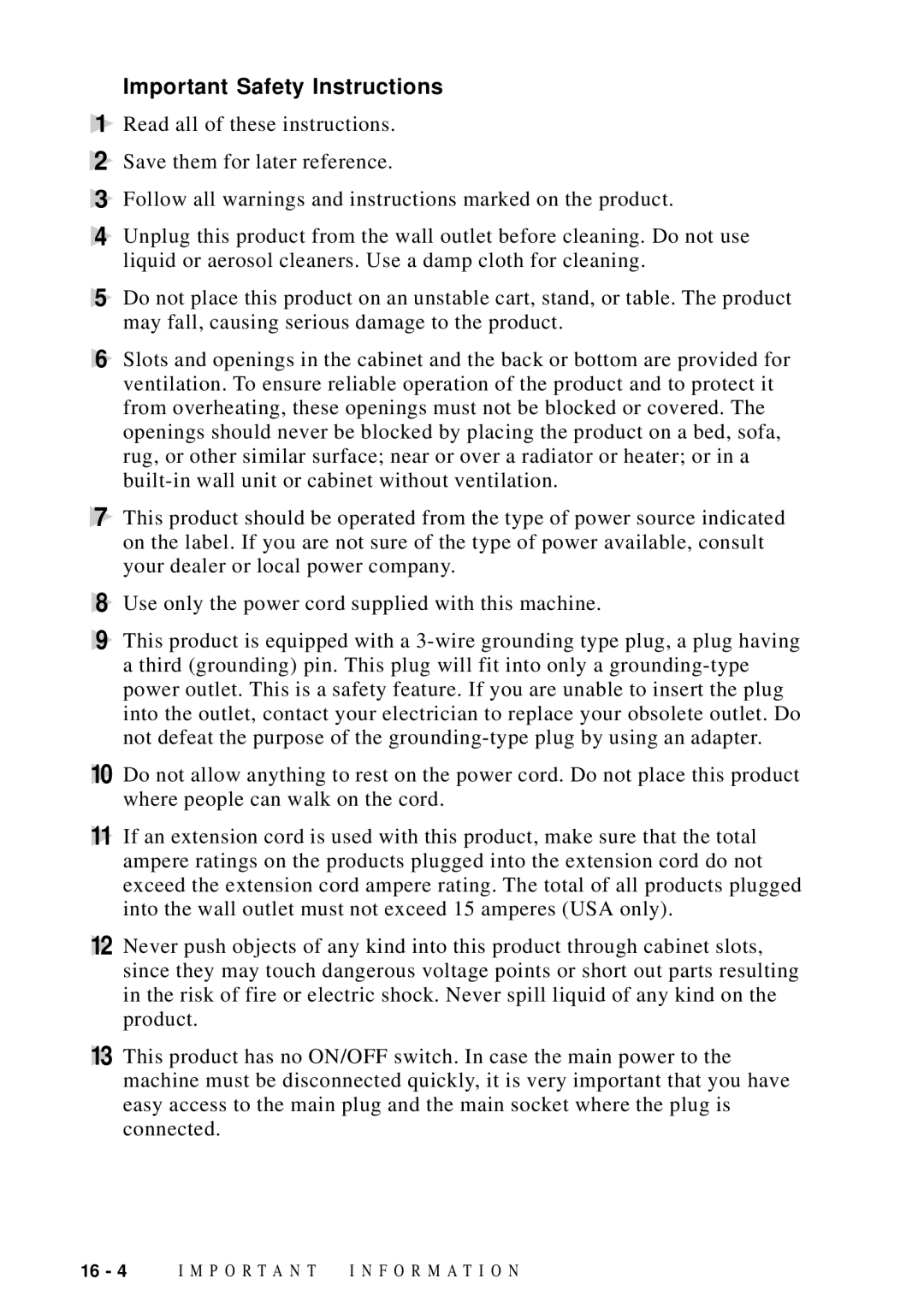 Brother MFC 8600, MFC 8700, FAX 5750, MFC 8300 manual Important Safety Instructions 