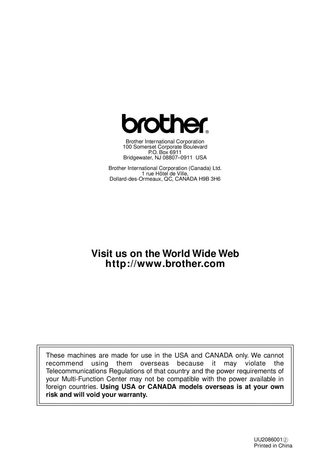 Brother MFC 8300, MFC 8600, MFC 8700, FAX 5750 manual Visit us on the World Wide Web 