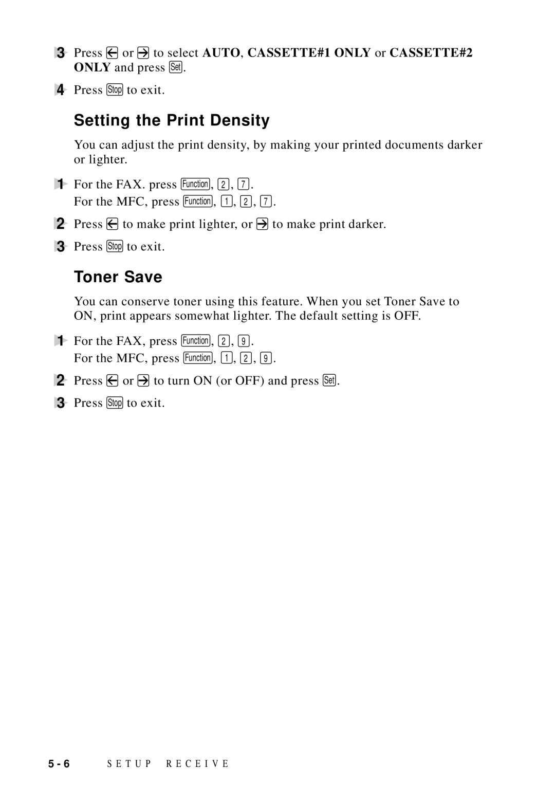 Brother MFC 8600, MFC 8700, FAX 5750, MFC 8300 manual Setting the Print Density, Toner Save 