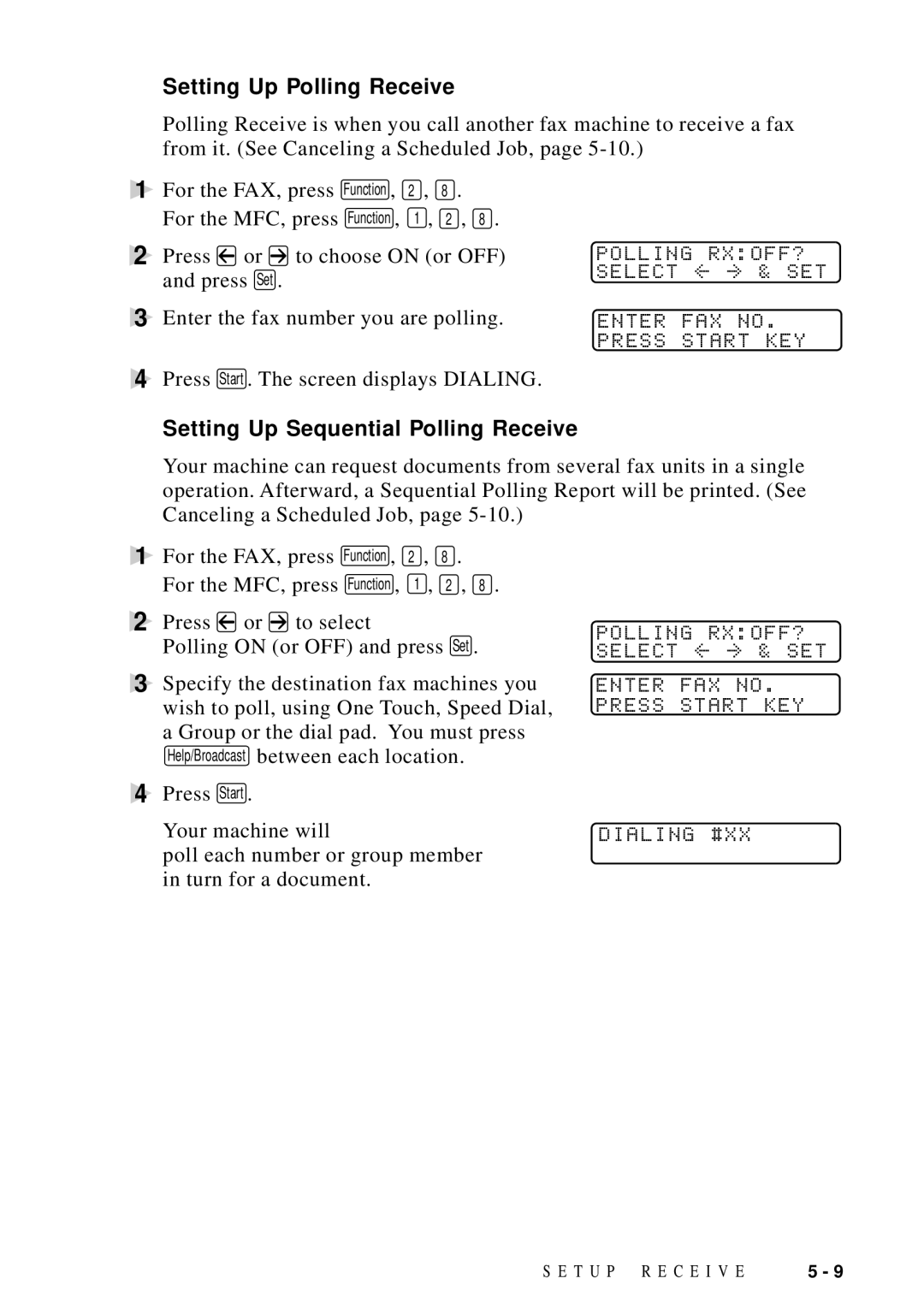 Brother MFC 8300, MFC 8600, MFC 8700, FAX 5750 manual Setting Up Polling Receive, Setting Up Sequential Polling Receive 