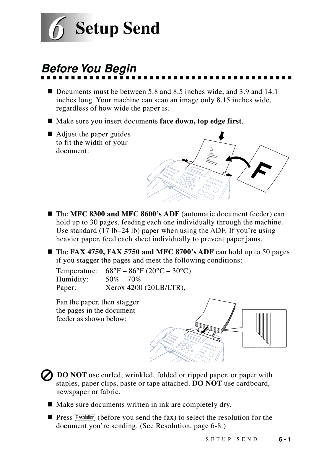 Brother MFC 8700, MFC 8600, FAX 5750, MFC 8300 manual Setup Send, Before You Begin 