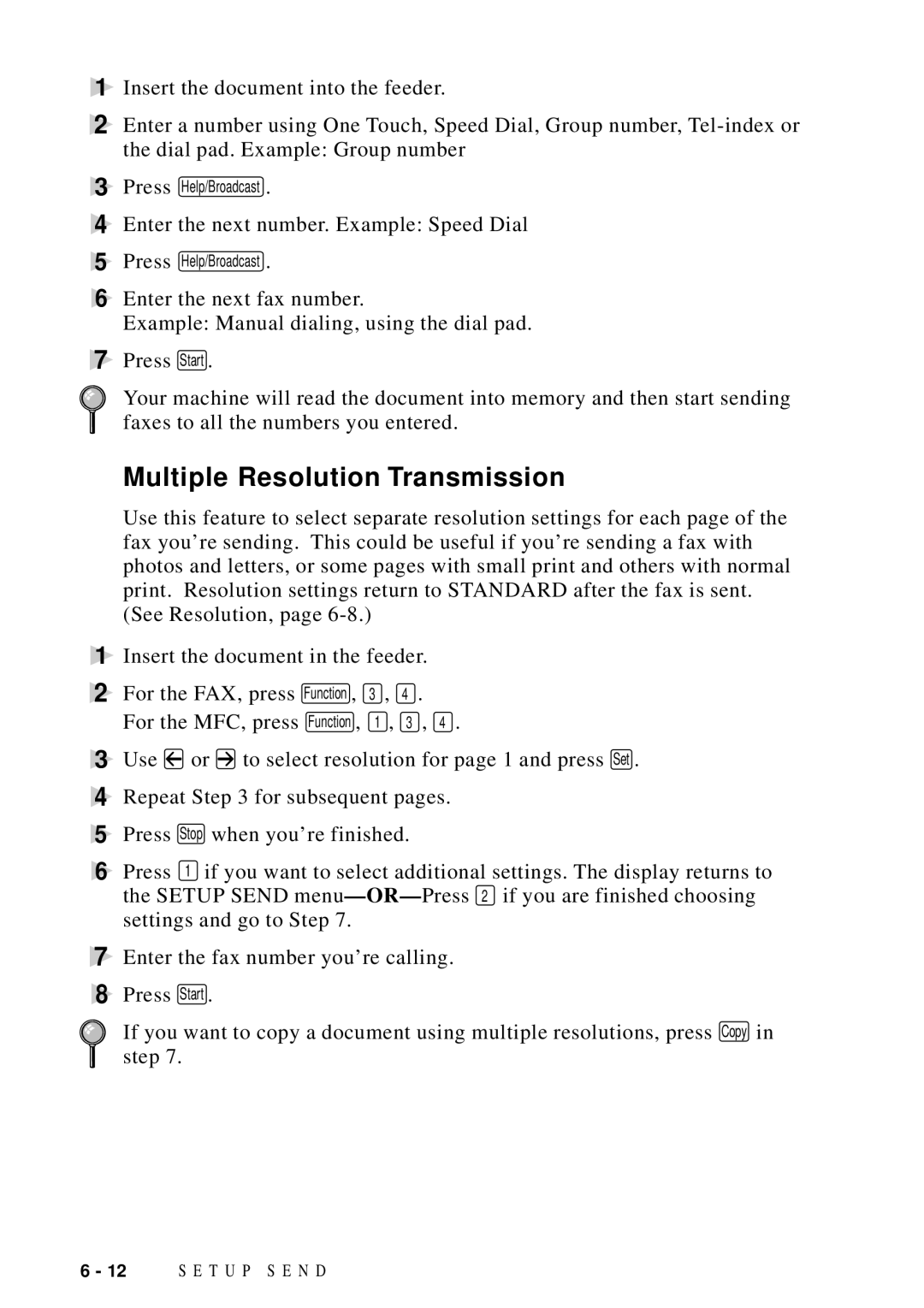 Brother MFC 8600, MFC 8700, FAX 5750, MFC 8300 manual Multiple Resolution Transmission 