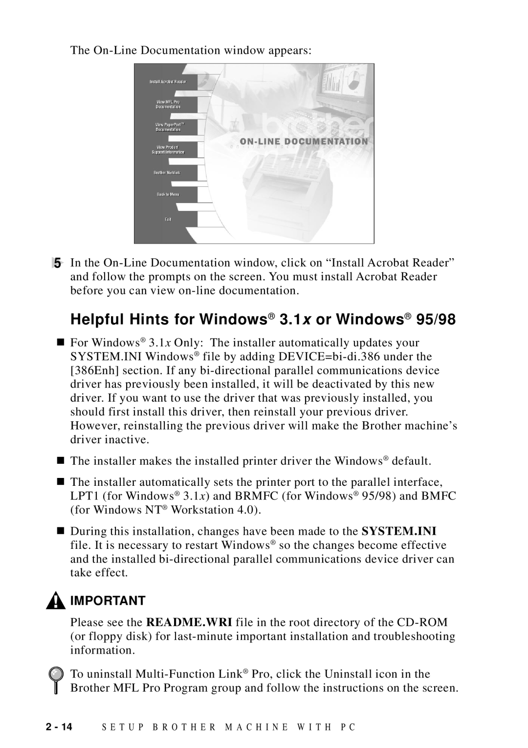 Brother MFC 8600, MFC 8700 software manual Helpful Hints for Windows 3.1x or Windows 95/98 