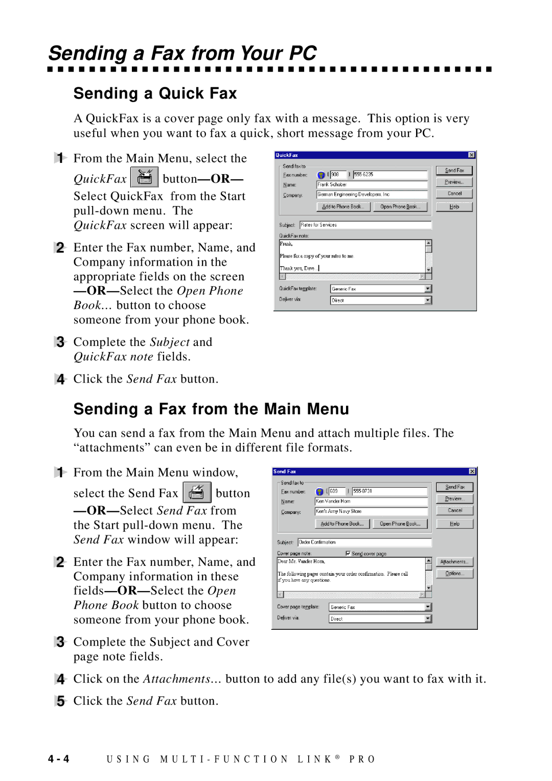 Brother MFC 8600, MFC 8700 software manual Sending a Fax from Your PC, Sending a Quick Fax, Sending a Fax from the Main Menu 