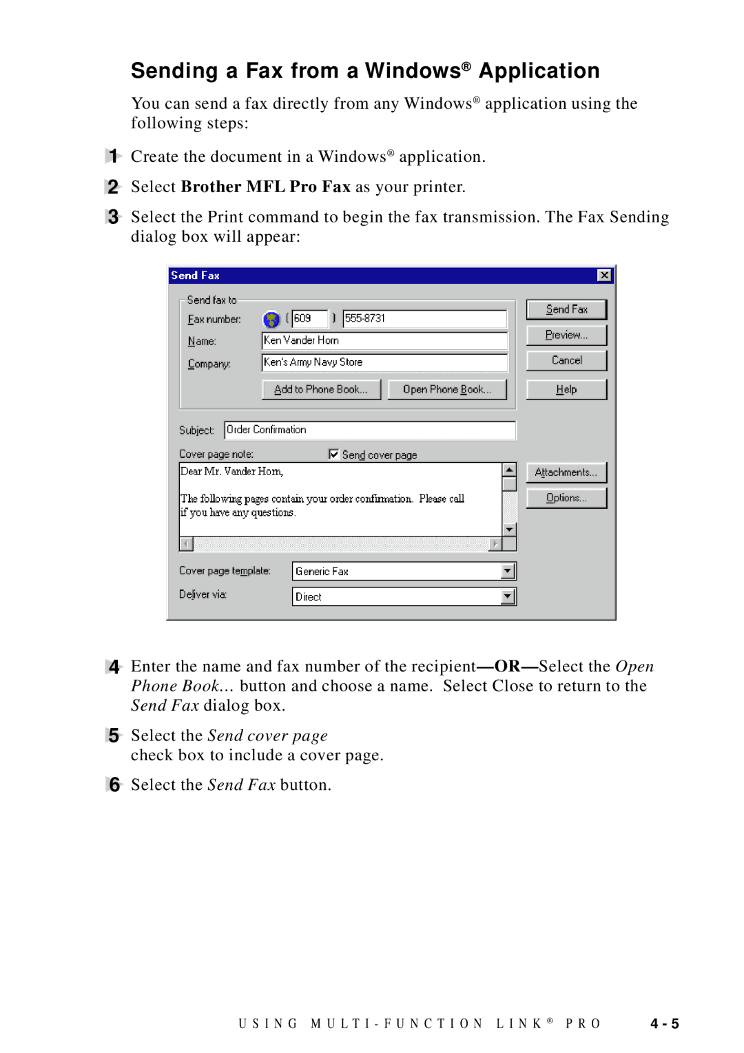 Brother MFC 8700, MFC 8600 software manual Sending a Fax from a Windows Application, Select the Send cover 