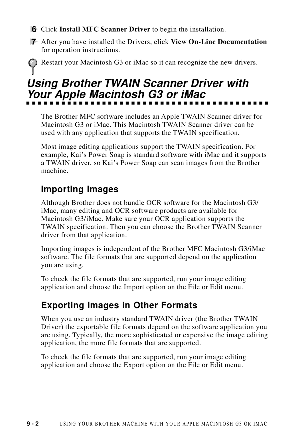 Brother MFC 8600, MFC 8700 software manual Importing Images, Exporting Images in Other Formats 