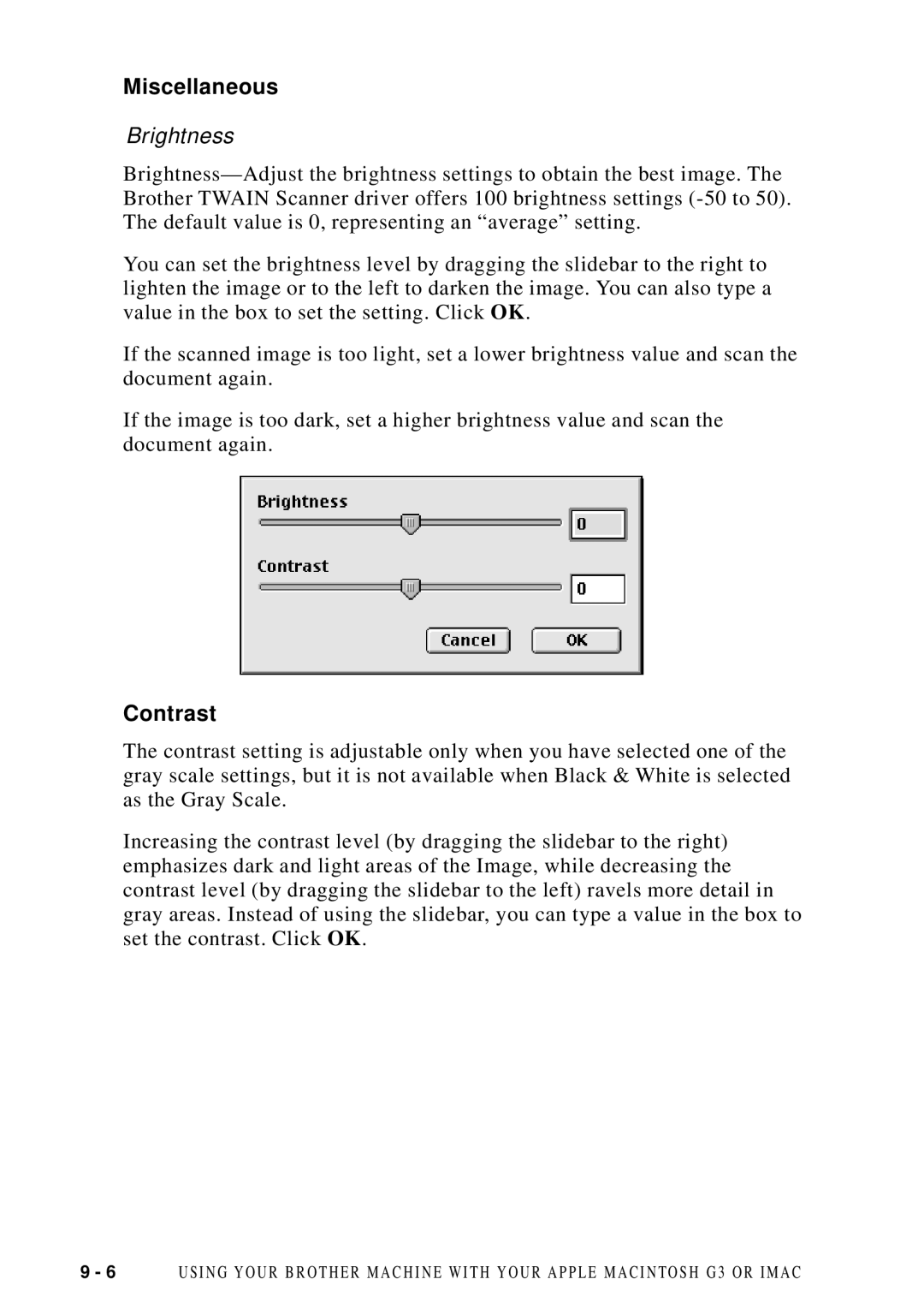 Brother MFC 8600, MFC 8700 software manual Miscellaneous, Contrast 