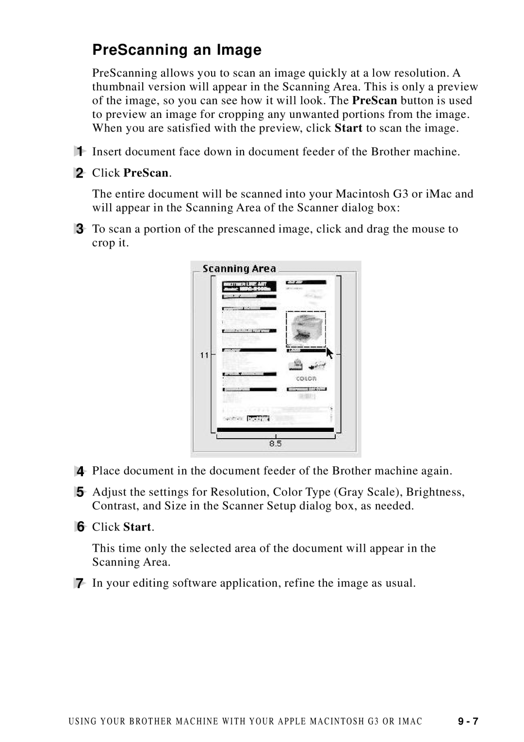 Brother MFC 8700, MFC 8600 software manual PreScanning an Image 