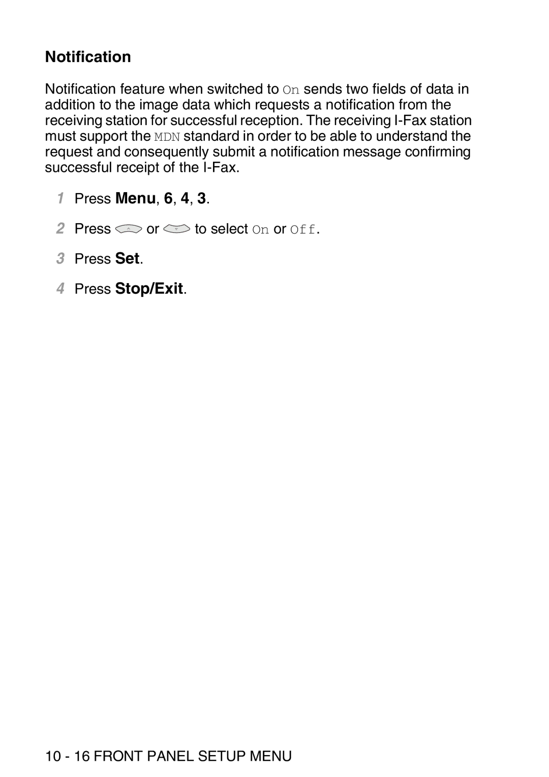 Brother MFC-8840DN manual 10 16 Front Panel Setup Menu 