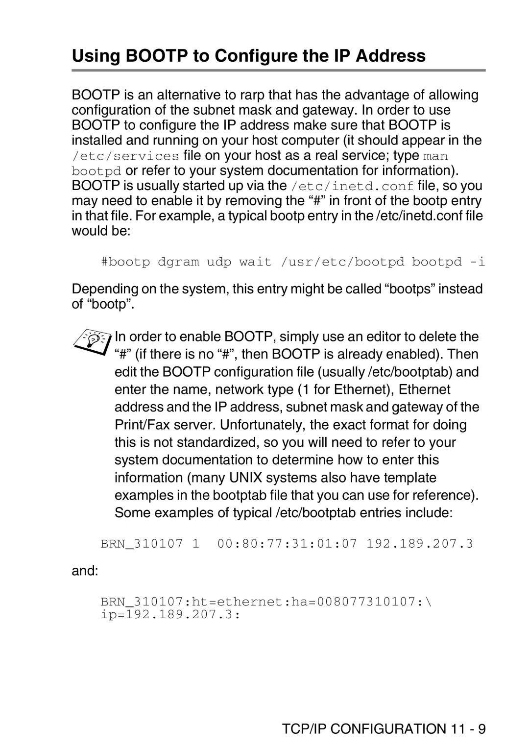 Brother MFC-8840DN manual Using Bootp to Configure the IP Address 