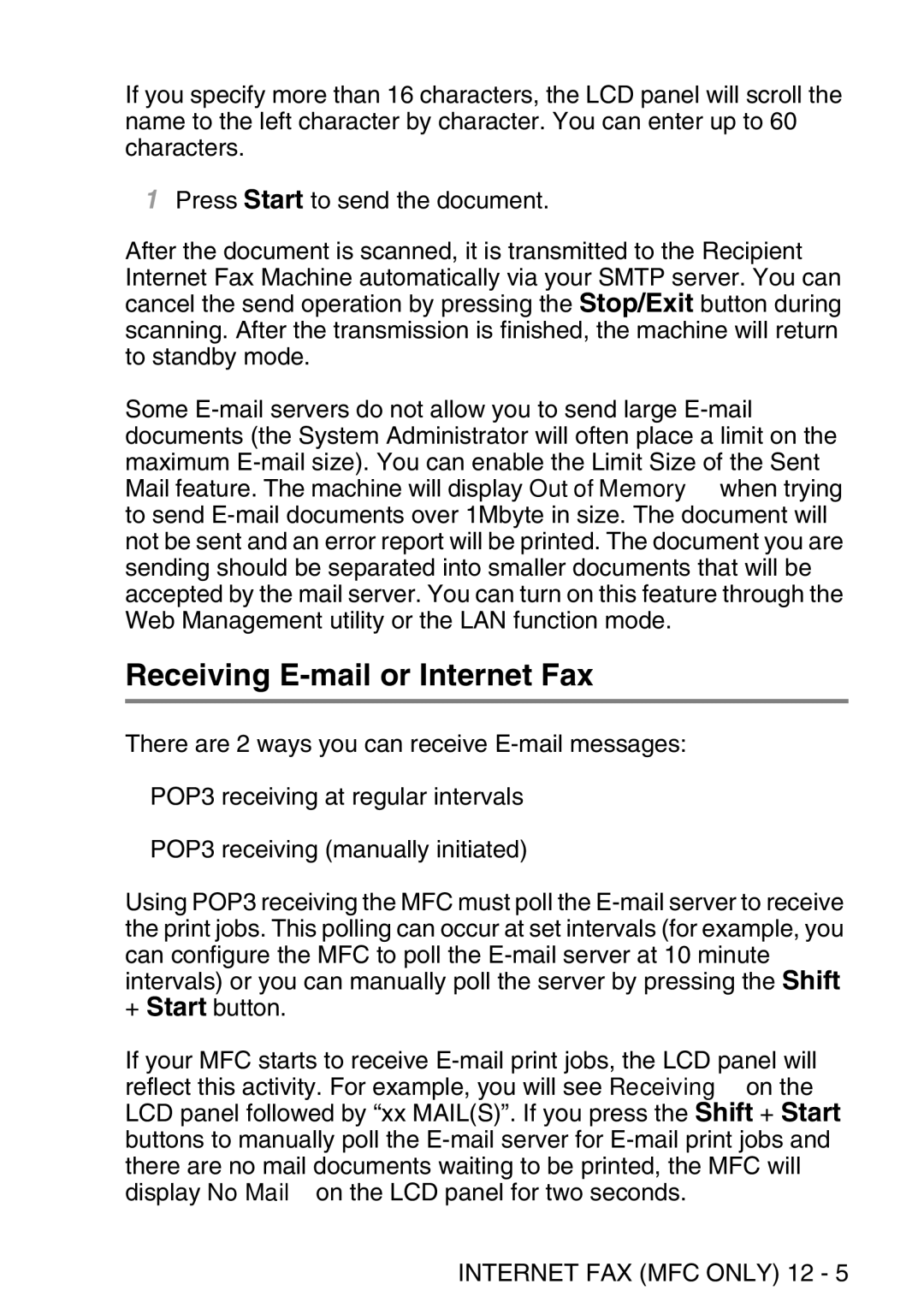 Brother MFC-8840DN manual Receiving E-mail or Internet Fax 