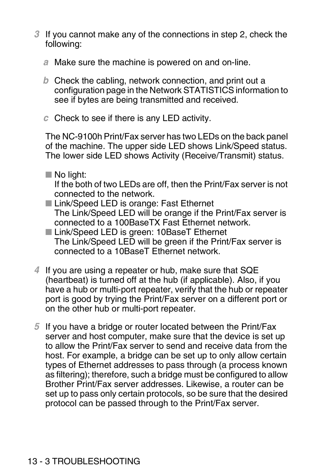 Brother MFC-8840DN manual 13 3 Troubleshooting 