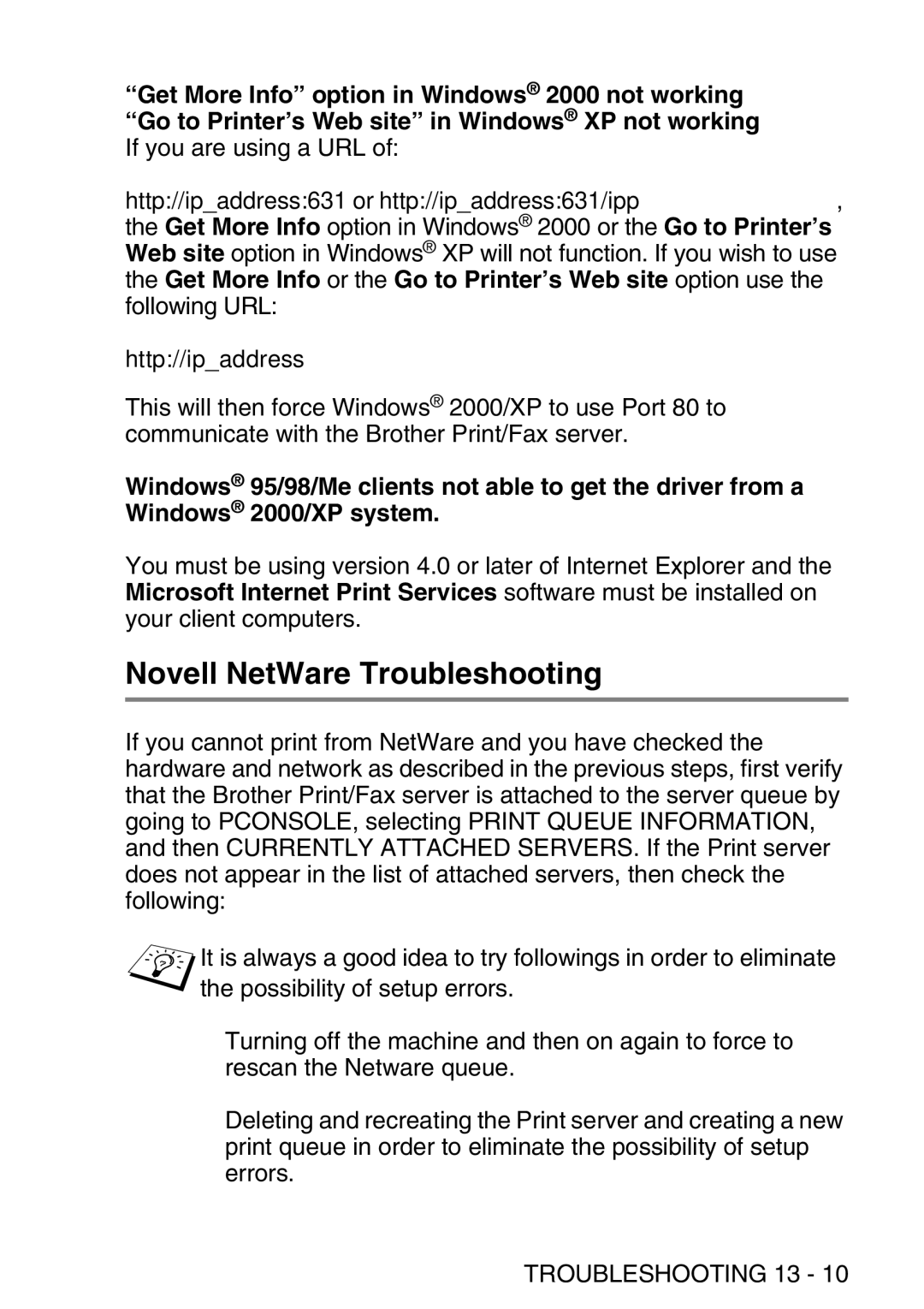 Brother MFC-8840DN manual Novell NetWare Troubleshooting 