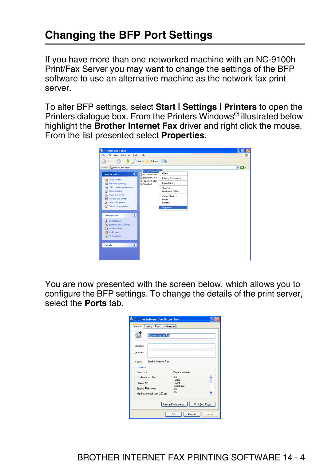 Brother MFC-8840DN manual Changing the BFP Port Settings 