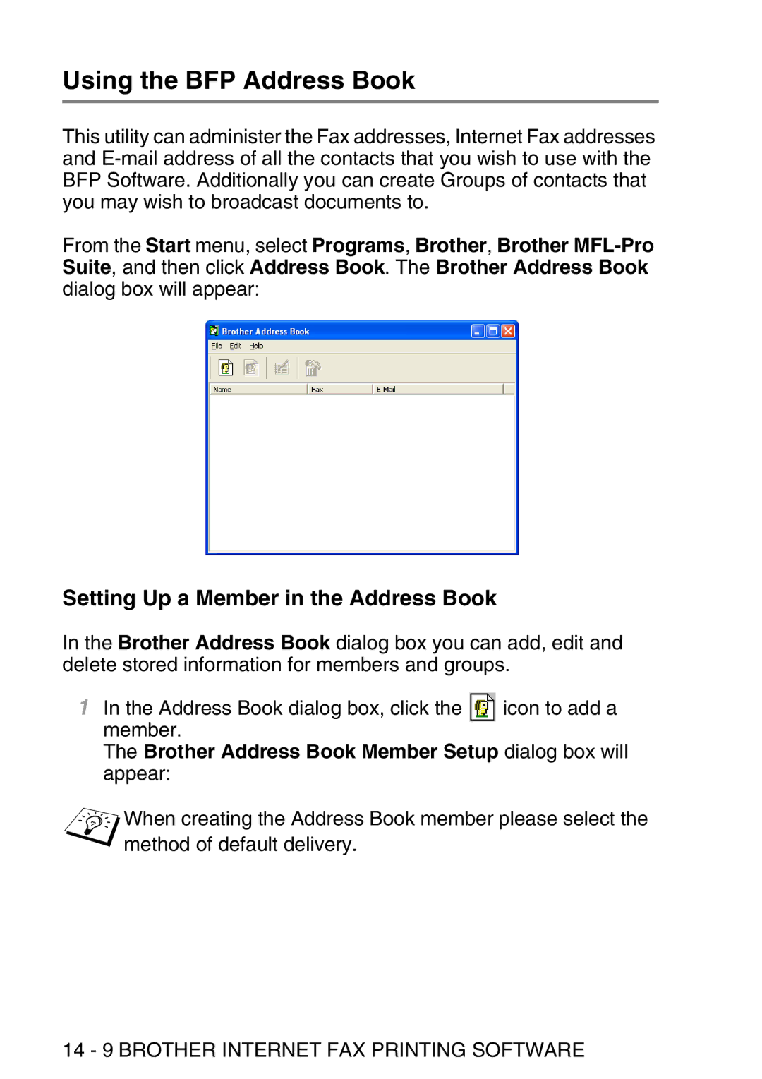 Brother MFC-8840DN manual Using the BFP Address Book, Setting Up a Member in the Address Book 