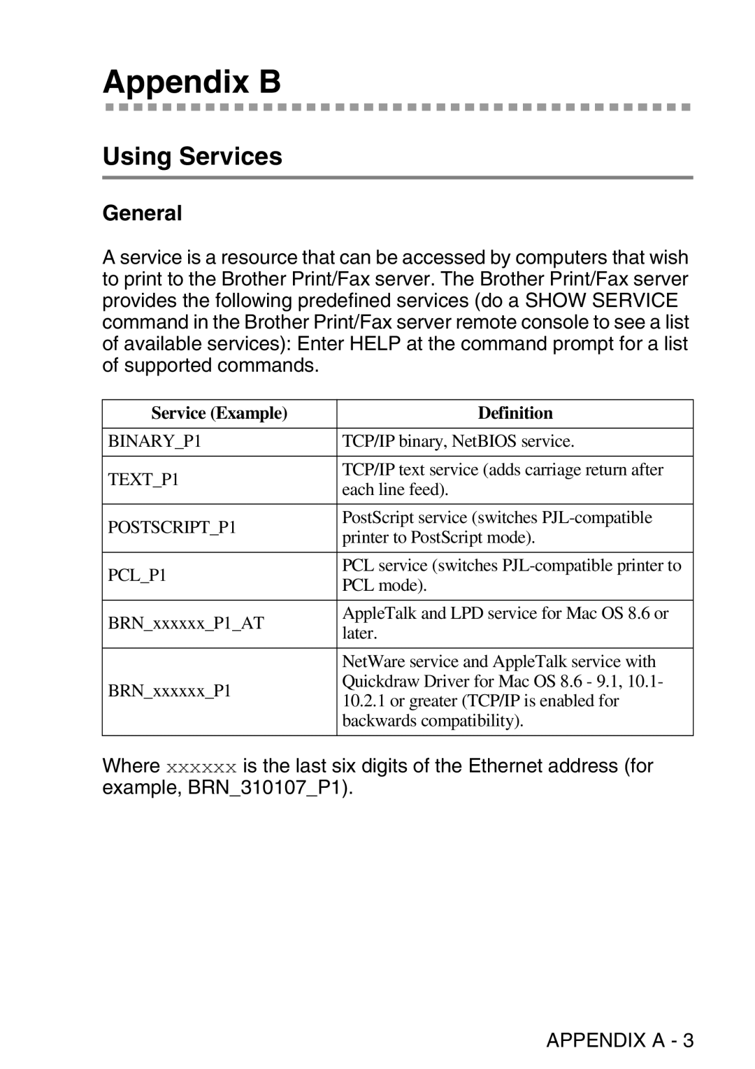 Brother MFC-8840DN manual Appendix B, Using Services, General 