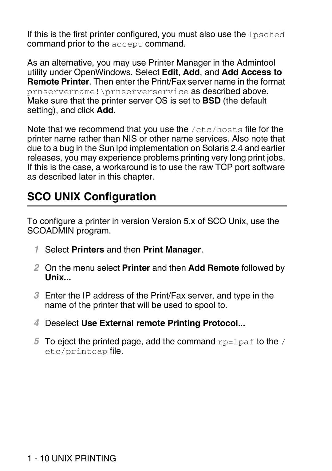 Brother MFC-8840DN manual SCO Unix Configuration, Select Printers and then Print Manager 