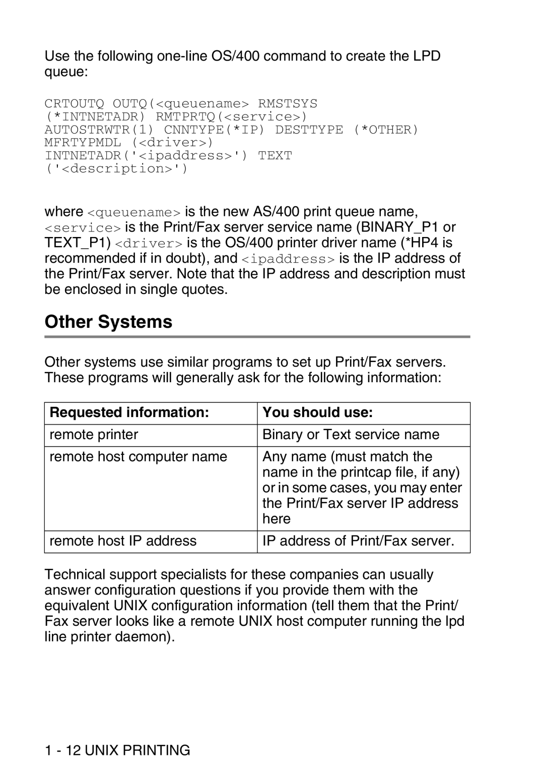 Brother MFC-8840DN manual Other Systems, Requested information You should use 