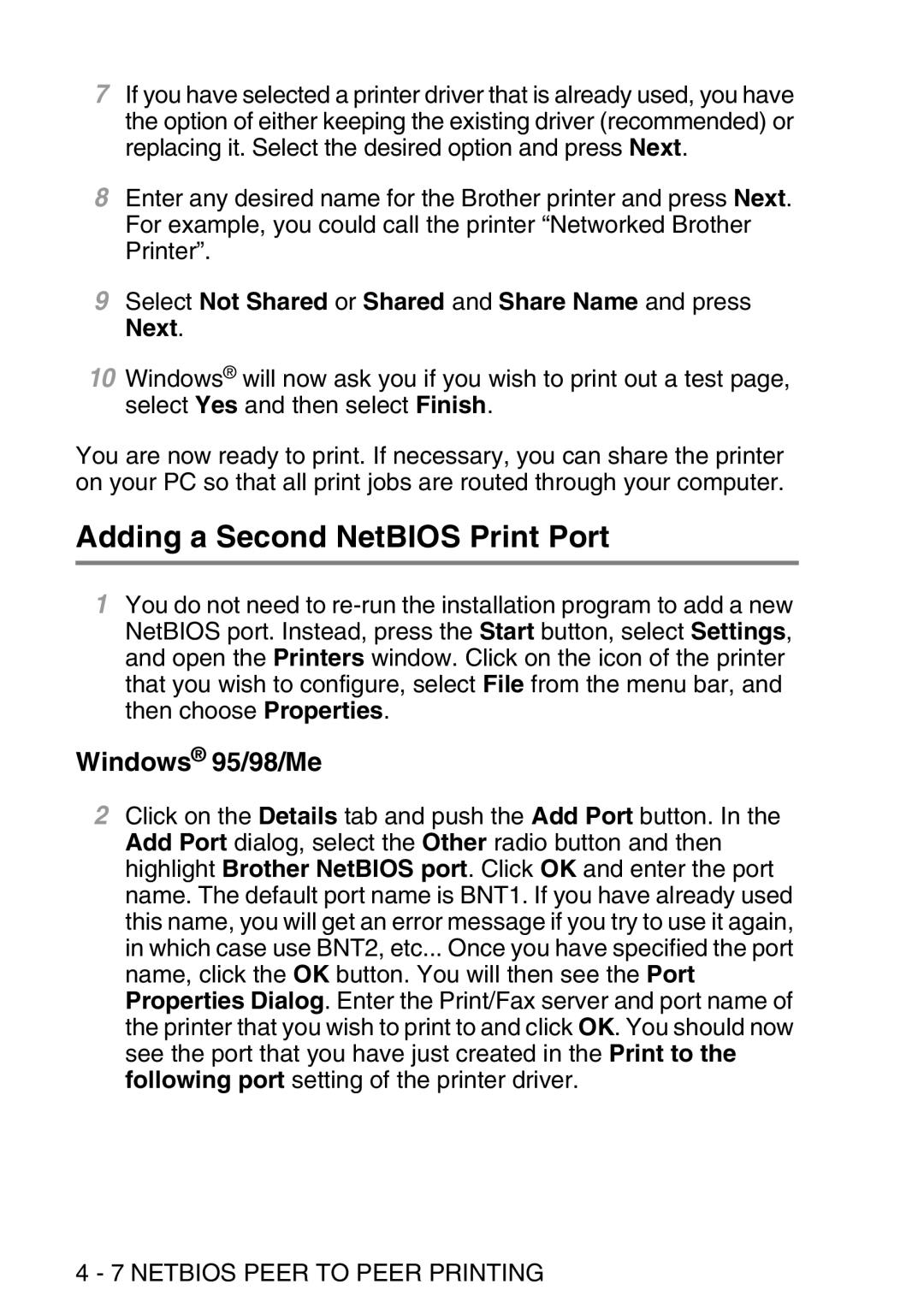 Brother MFC-8840DN manual Adding a Second NetBIOS Print Port 