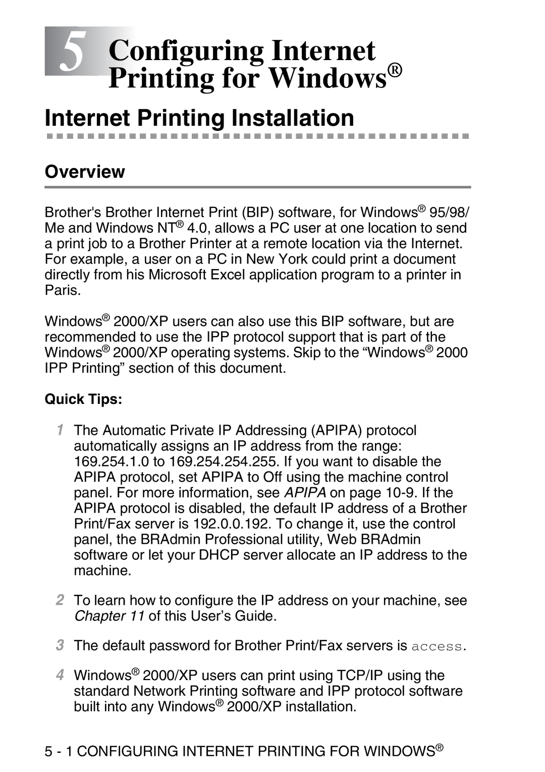 Brother MFC-8840DN manual 5Configuring Internet Printing for Windows, Internet Printing Installation 