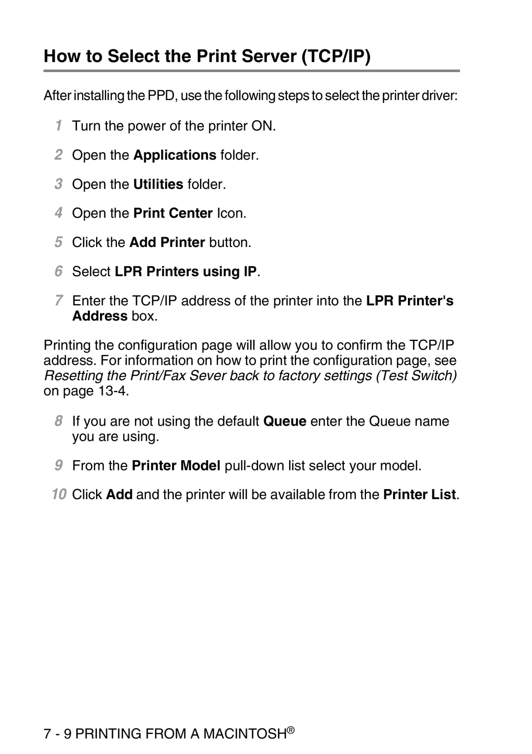 Brother MFC-8840DN manual How to Select the Print Server TCP/IP, Select LPR Printers using IP 