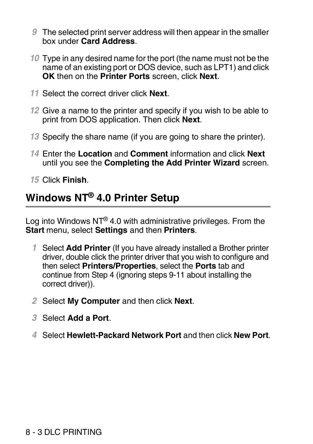 Brother MFC-8840DN manual Windows NT 4.0 Printer Setup 