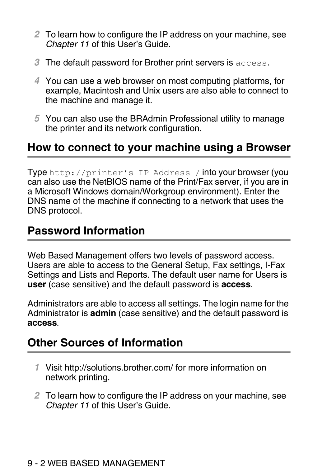 Brother MFC-8840DN manual How to connect to your machine using a Browser, Password Information, WEB Based Management 