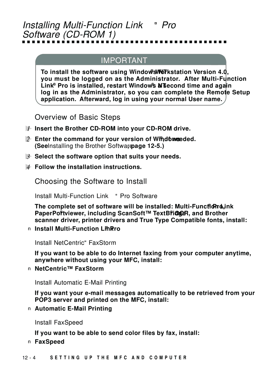 Brother MFC-9100C manual Installing Multi-Function Link Pro Software CD-ROM, Overview of Basic Steps 