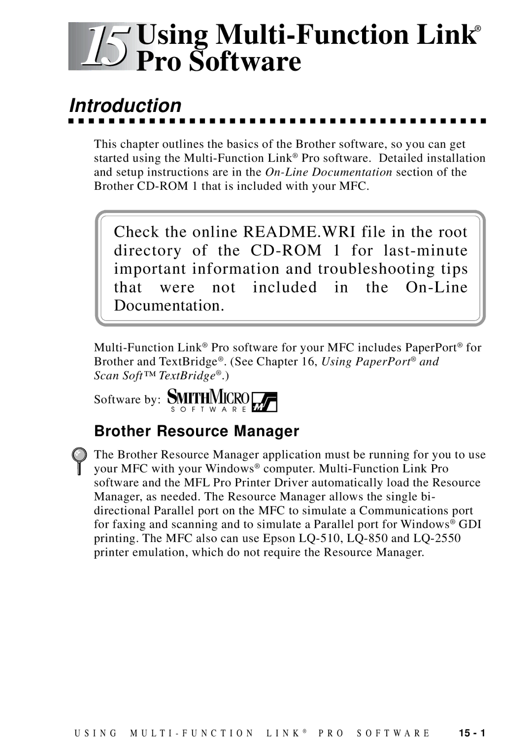 Brother MFC-9100C manual Using Multi-Function Link Pro Software, Introduction, Brother Resource Manager 