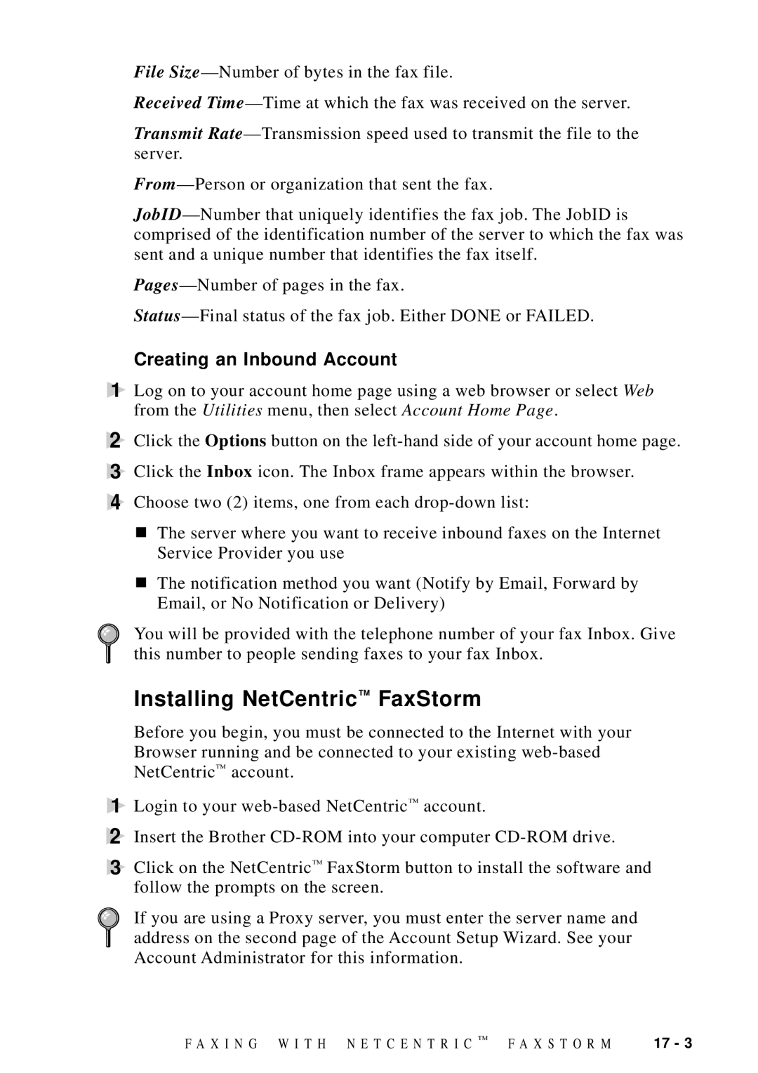 Brother MFC-9100C manual Installing NetCentric FaxStorm, Creating an Inbound Account 