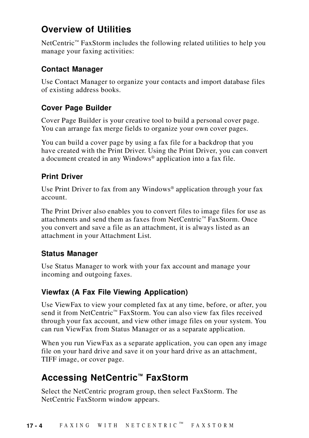 Brother MFC-9100C manual Overview of Utilities, Accessing NetCentric FaxStorm 