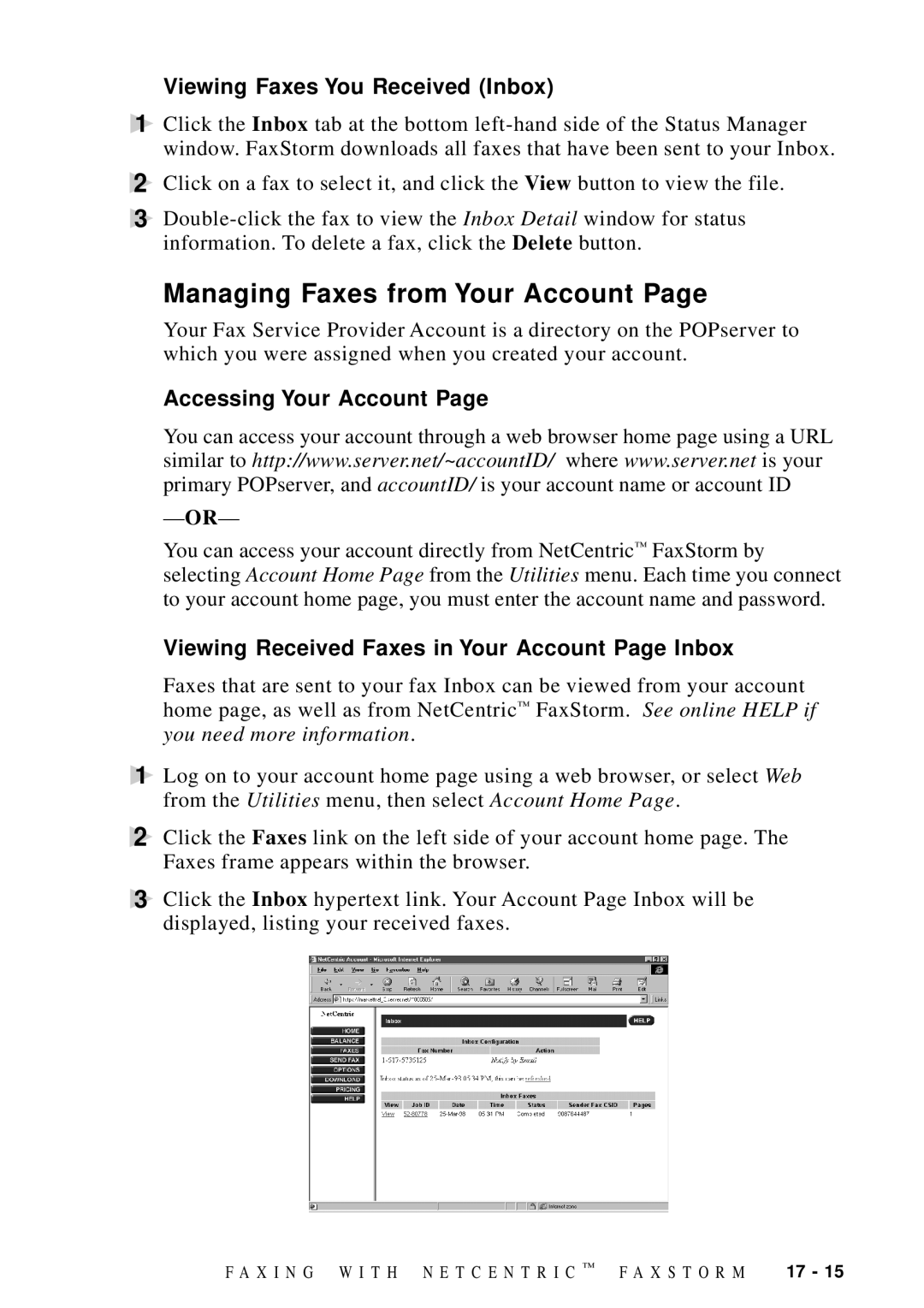 Brother MFC-9100C manual Managing Faxes from Your Account, Viewing Faxes You Received Inbox, Accessing Your Account 