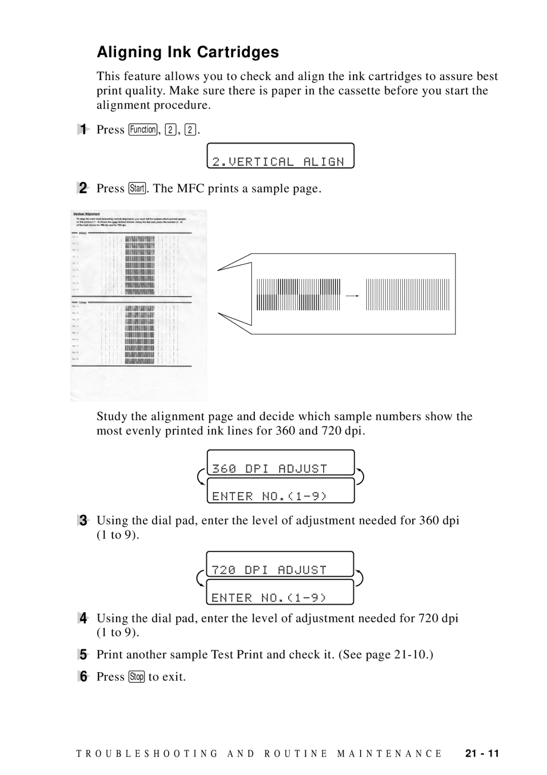 Brother MFC-9100C manual Aligning Ink Cartridges, Vertical Align 