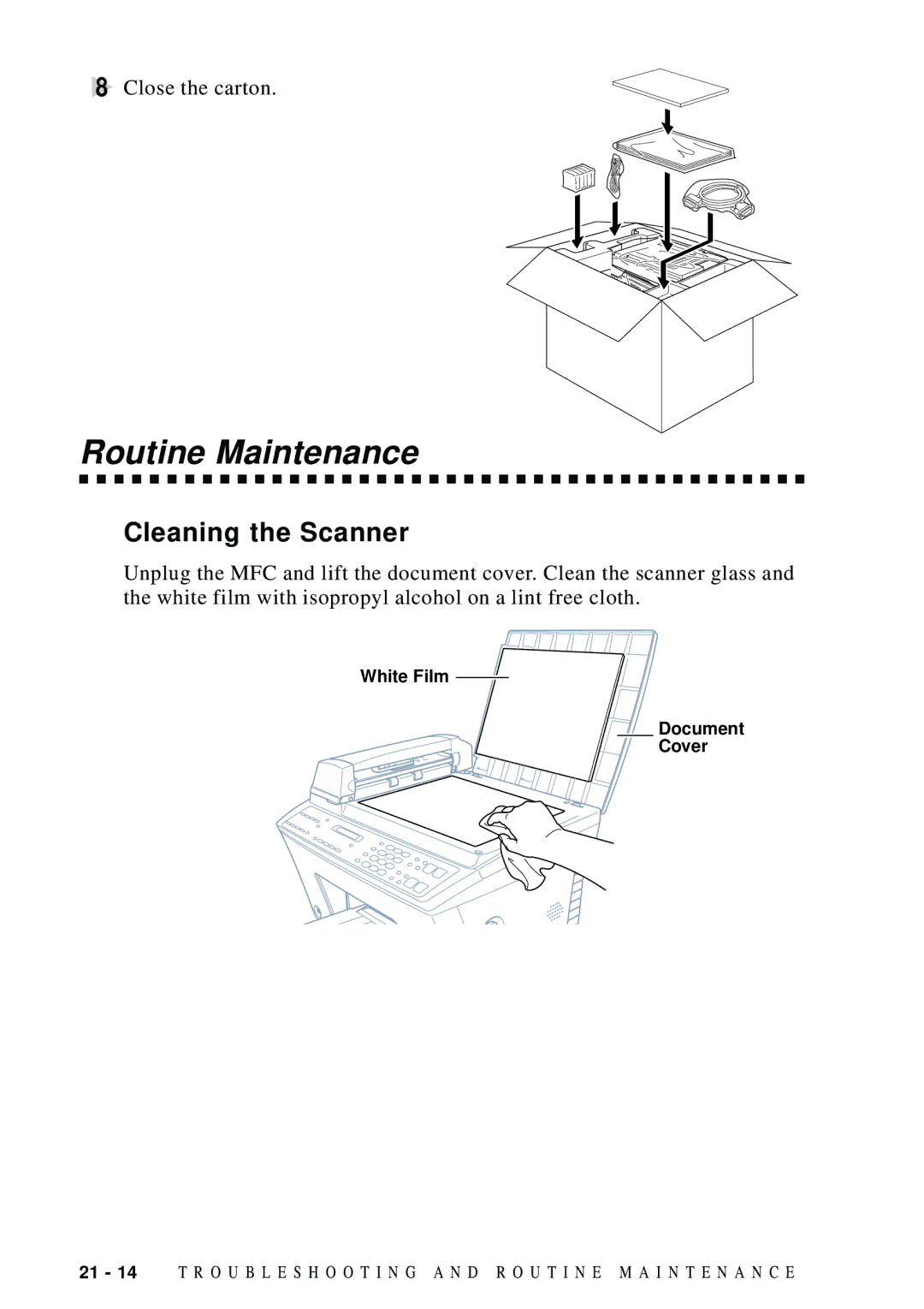 Brother MFC-9100C manual Routine Maintenance, Cleaning the Scanner 