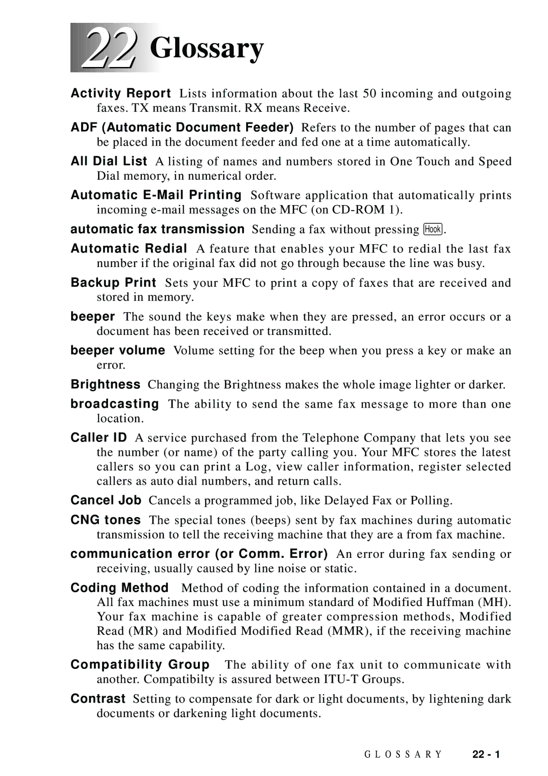 Brother MFC-9100C manual Glossary 