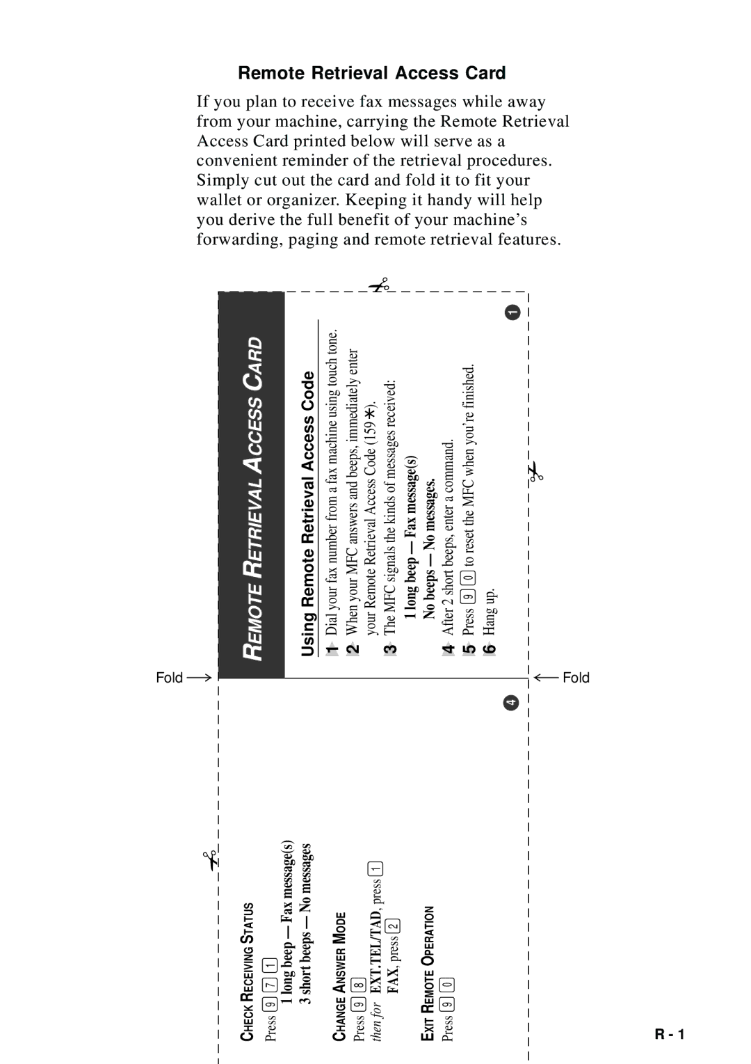 Brother MFC-9100C manual Remote Retrieval Access Card 