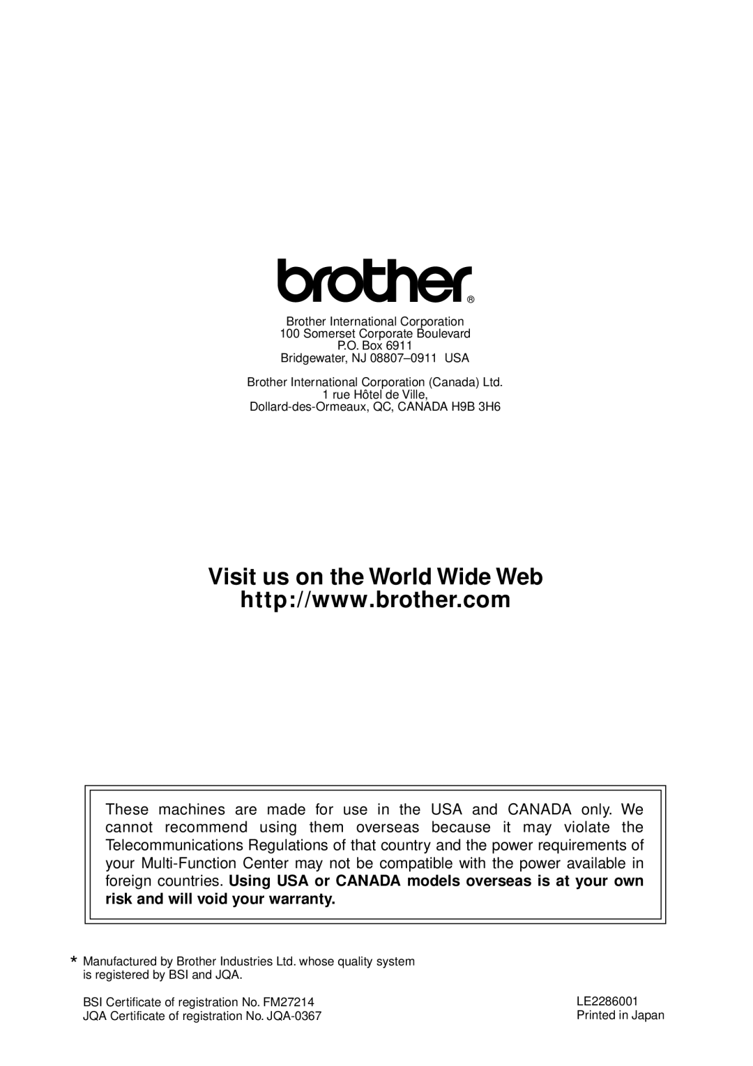 Brother MFC-9100C manual Visit us on the World Wide Web 