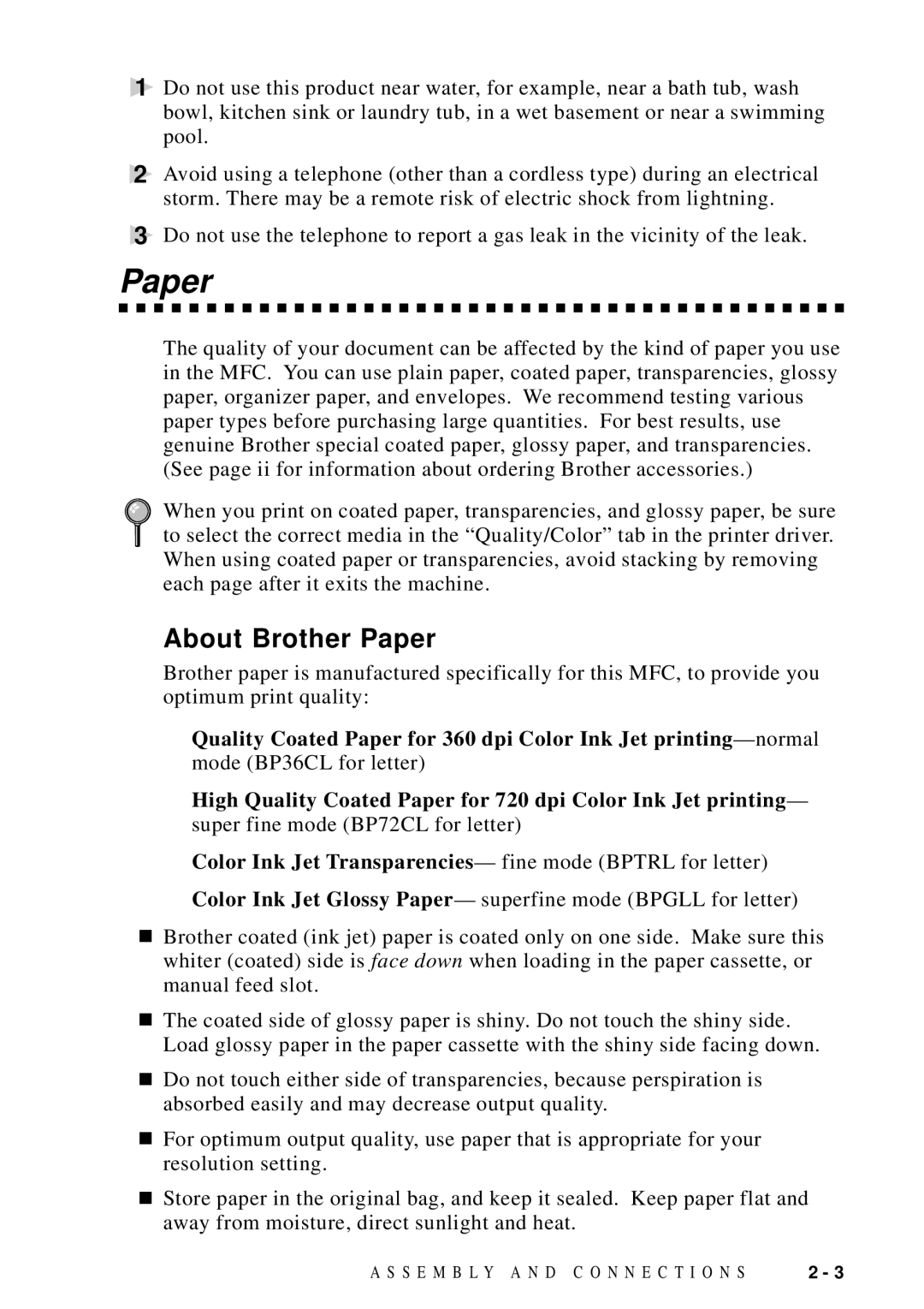 Brother MFC-9100C manual About Brother Paper 