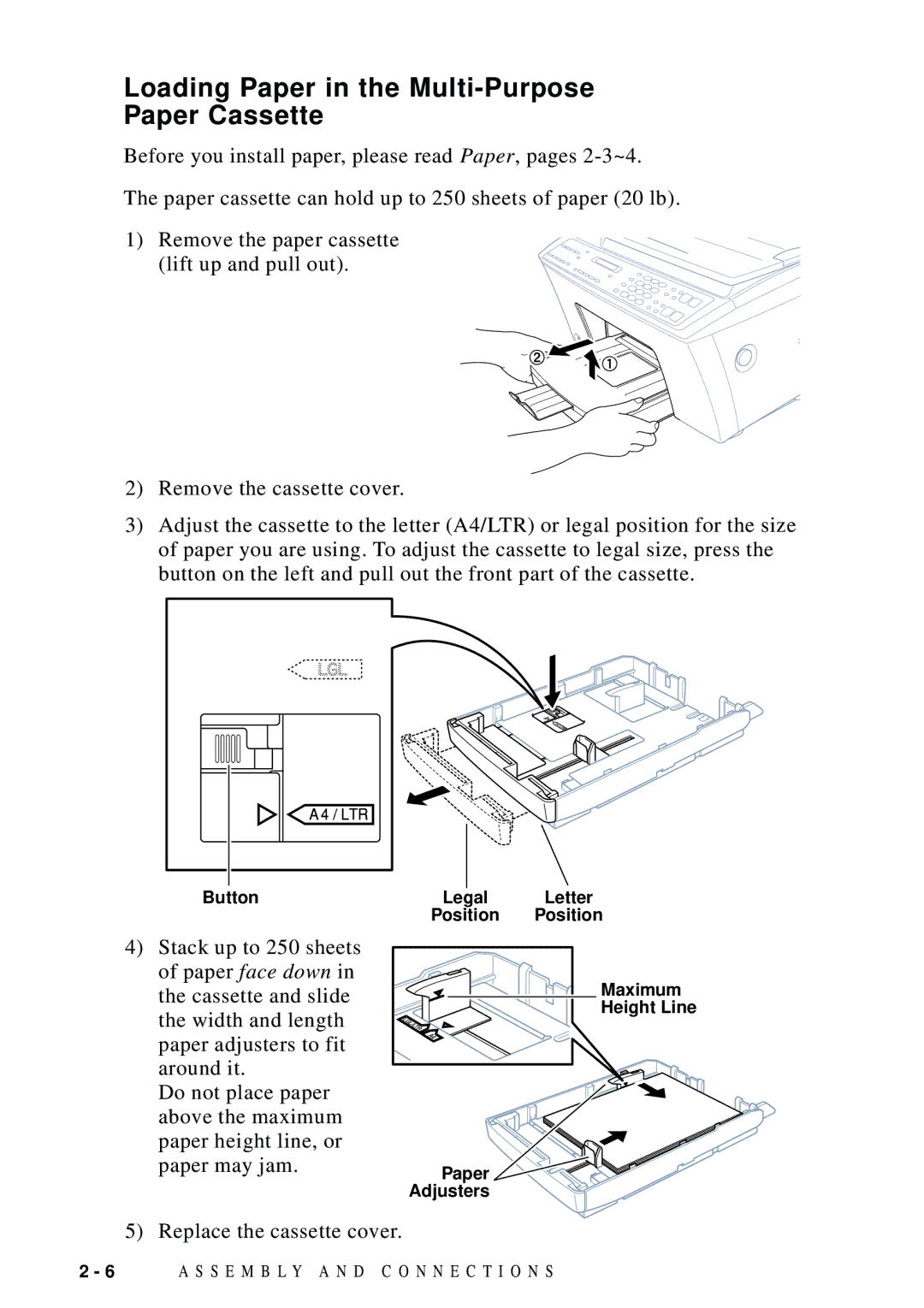 Brother MFC-9100C manual Loading Paper in the Multi-Purpose Paper Cassette 