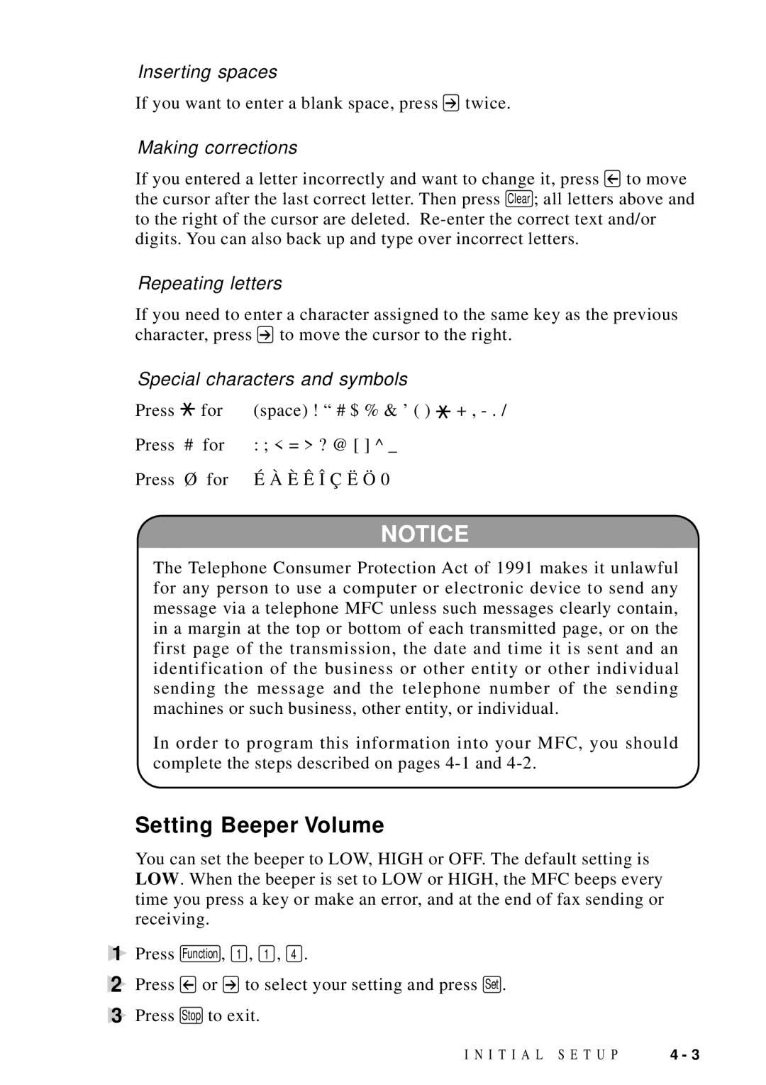 Brother MFC-9100C manual Setting Beeper Volume, Making corrections 