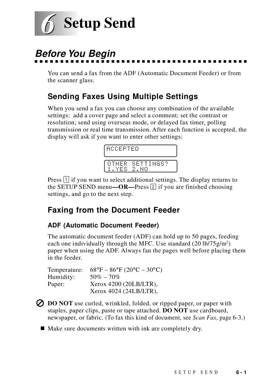 Brother MFC-9100C Setup Send, Before You Begin, Sending Faxes Using Multiple Settings, Faxing from the Document Feeder 