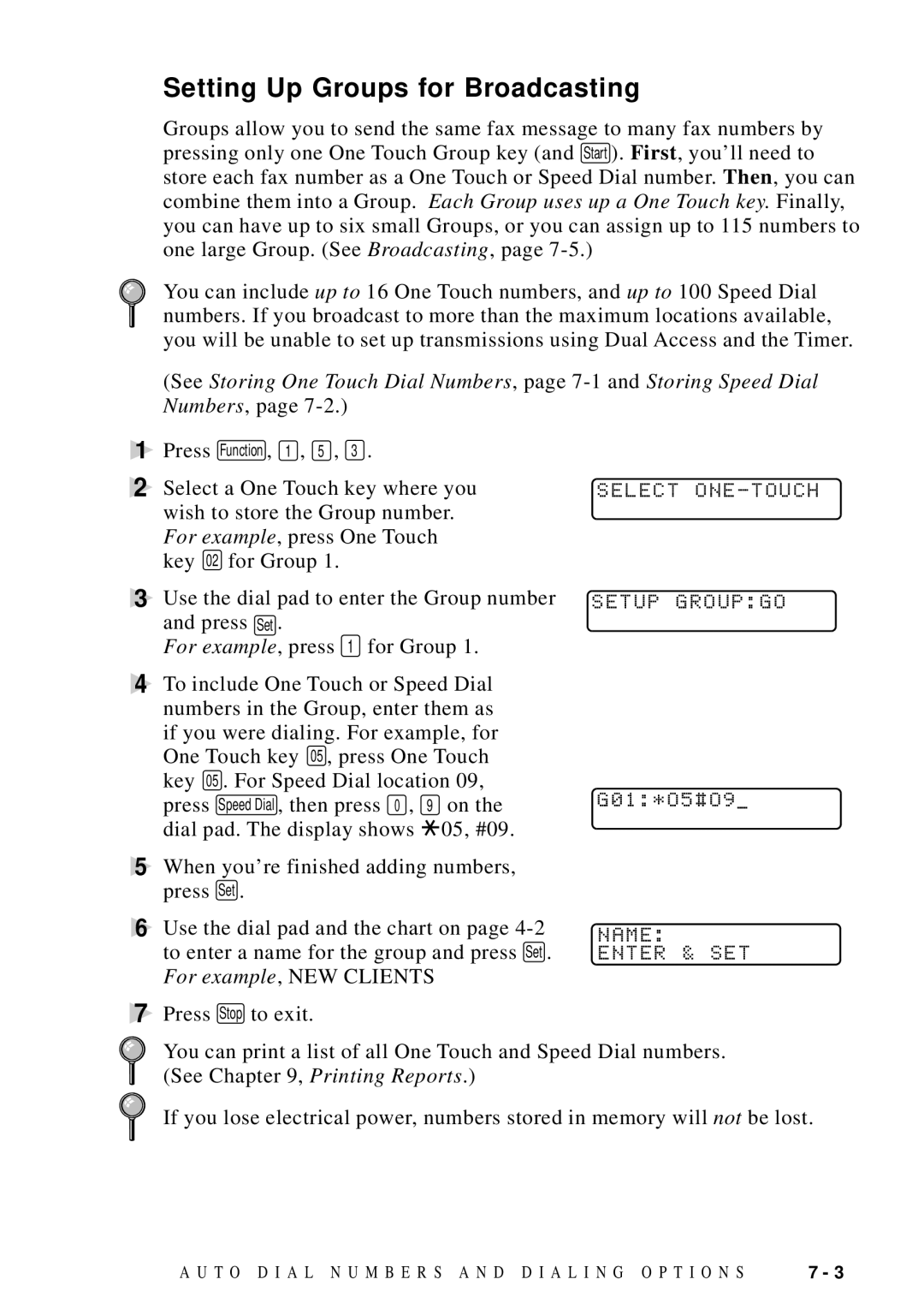 Brother MFC-9100C manual Setting Up Groups for Broadcasting, Select ONE-TOUCH, Setup Groupgo 