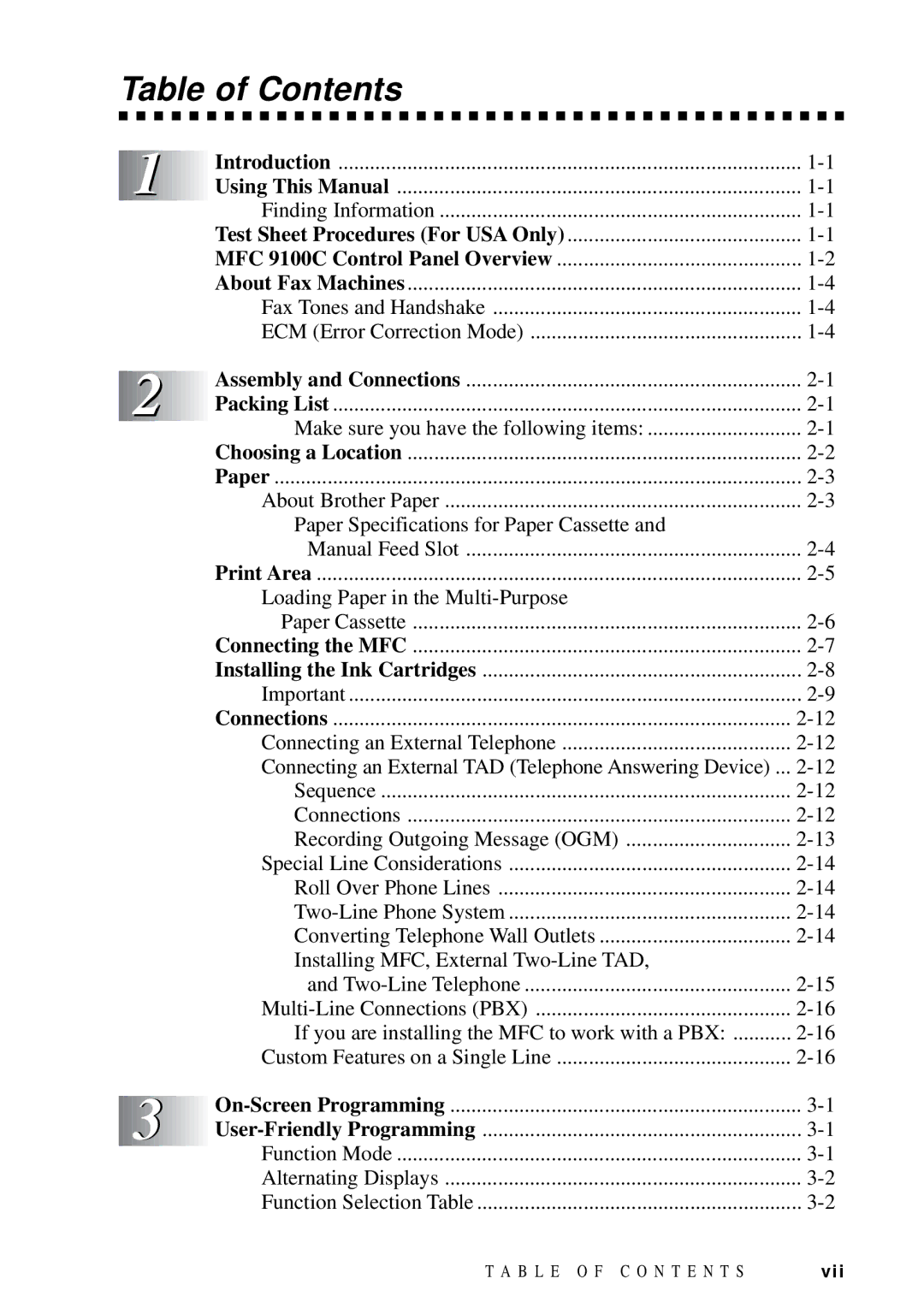 Brother MFC-9100C manual Table of Contents 