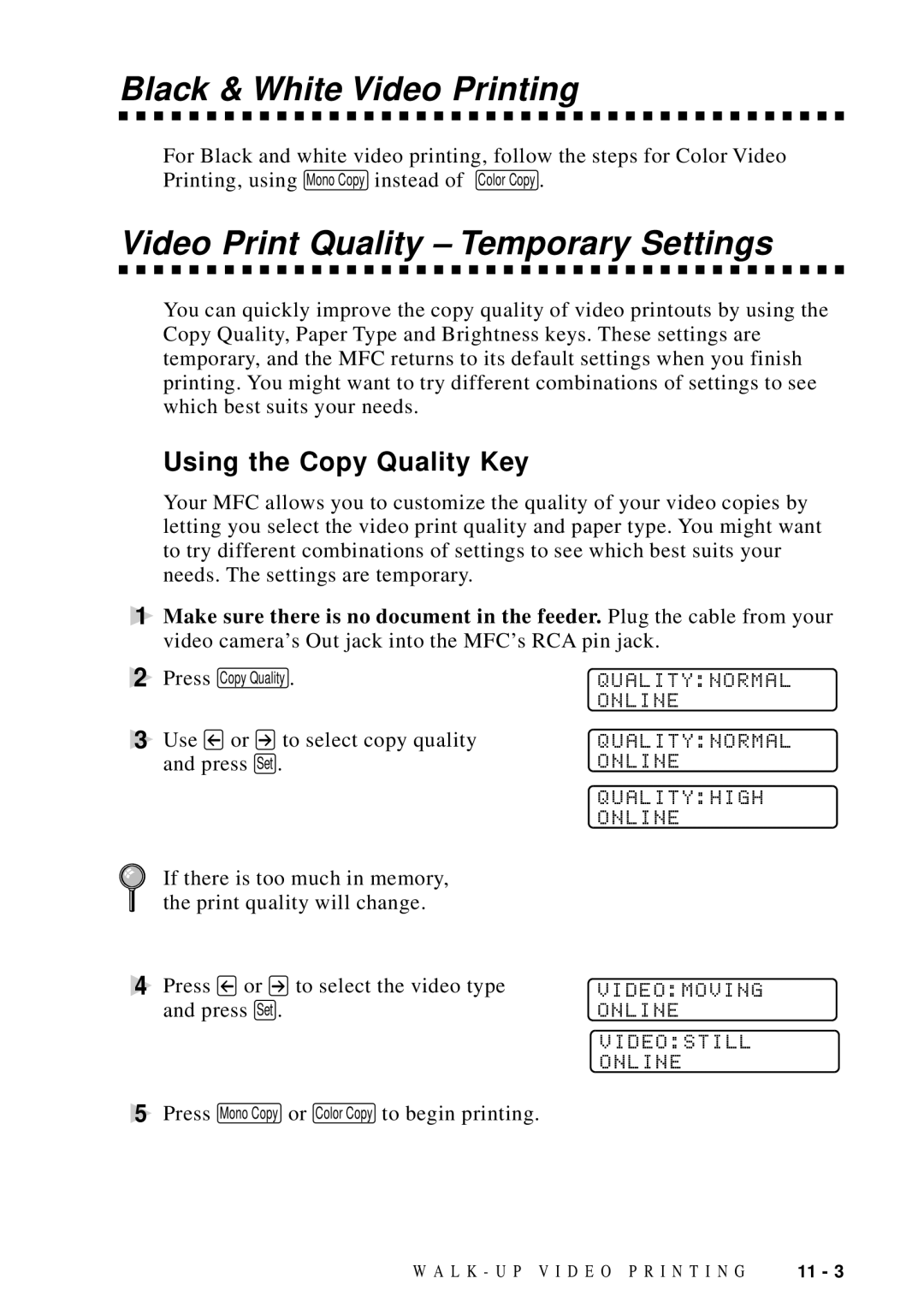 Brother MFC-9100C Black & White Video Printing, Video Print Quality Temporary Settings, Qualityhigh Online, Videomoving 