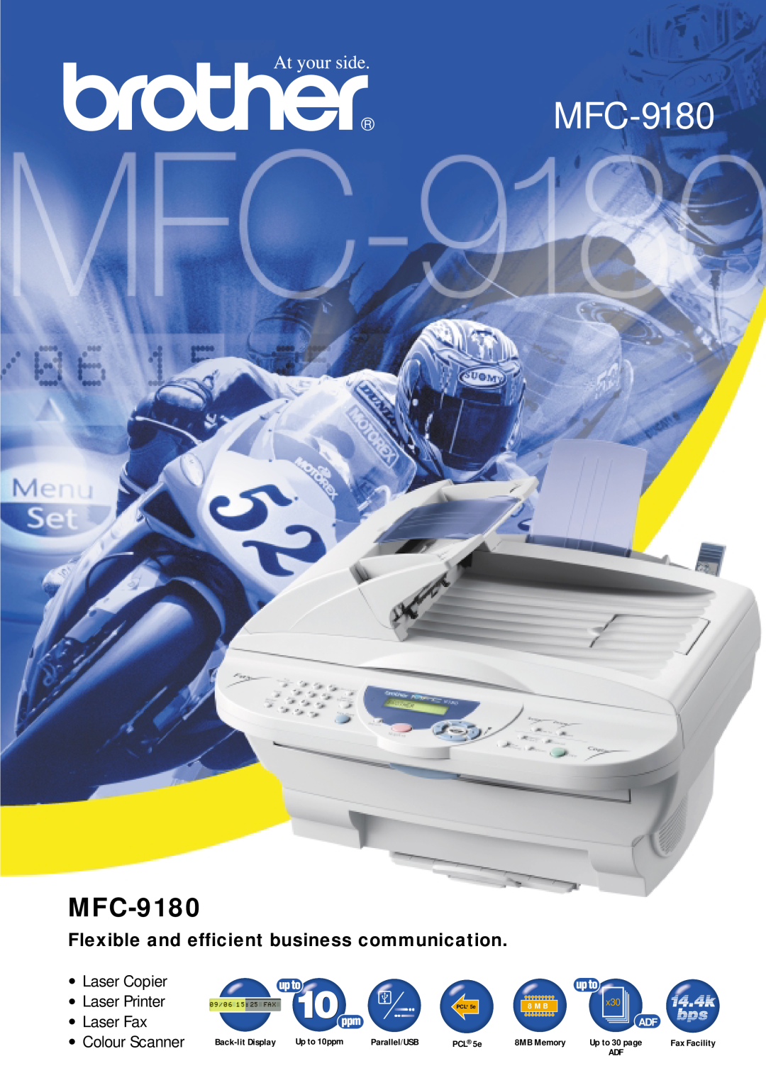 Brother MFC-9180 manual Flexible and efficient business communication, Laser Copier, Laser Printer, Laser Fax, Up to 10ppm 