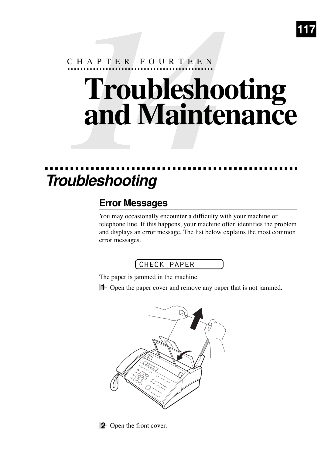 Brother FAX-920, MFC-925, FAX-930, FAX-940 E-mail manual Maintenance, Troubleshooting, Error Messages, Check Paper 